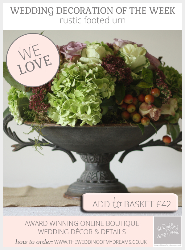 rustic urn wedding centrepiece