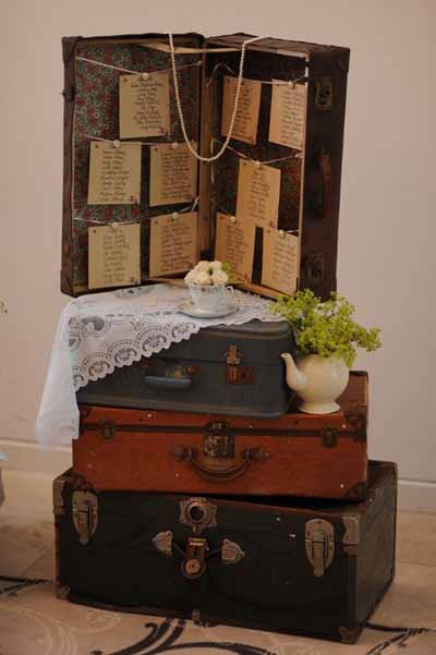 vintage suitcase wedding table plan