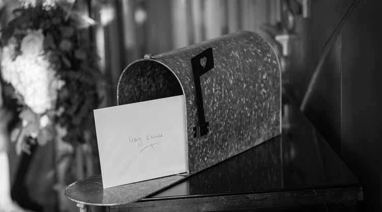 American style wedding mail box at Warwick House