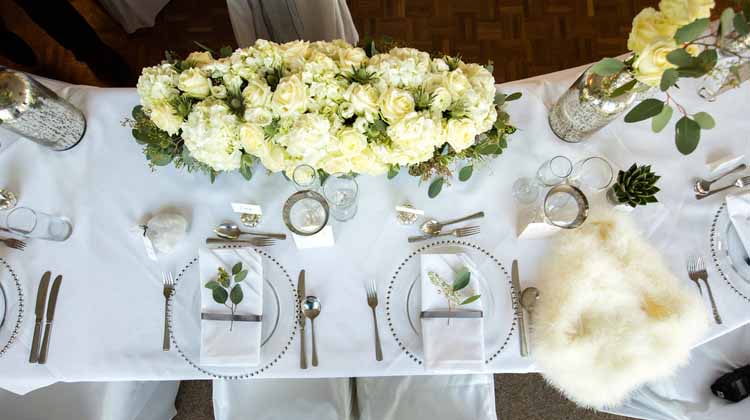 Elegant wedding place settings grey and white