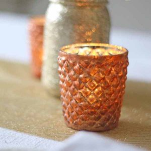 Quilted glass copper tea light holders