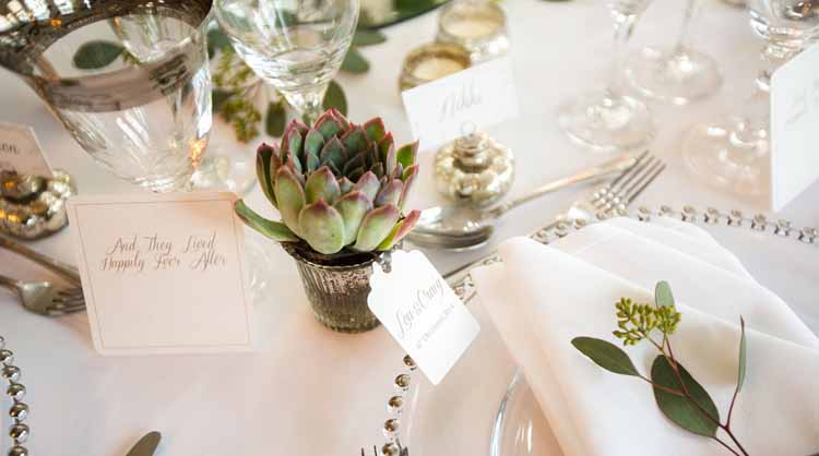 Succulents as Wedding Favours in Mercury Silver Pots