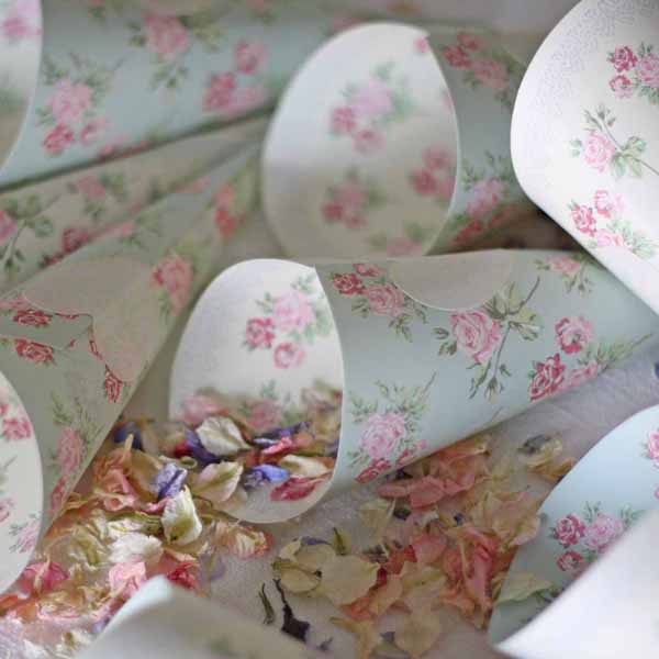 cones for petal confetti with pretty floral pattern