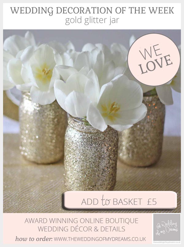 gold glitter mason jar vase wedding centrepiece