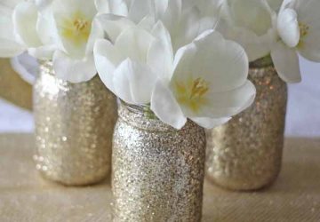 gold glitter jar vases for wedding centrepieces