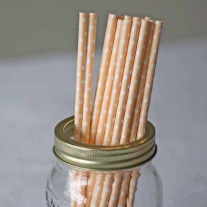 peach and white spotted paper straws for drinks