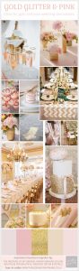 pink and gold glitter wedding inspiration and decorations