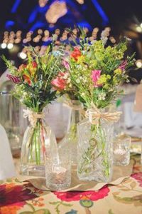 pressed glass wedding decorations  - decanters as vases