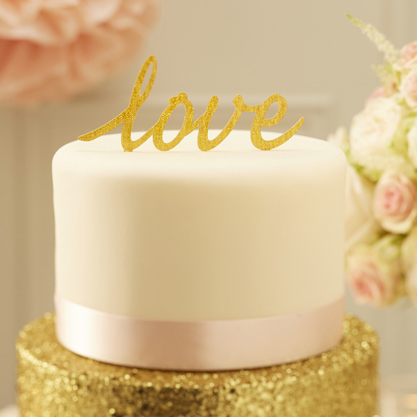 Gold glitter love wedding cake toper