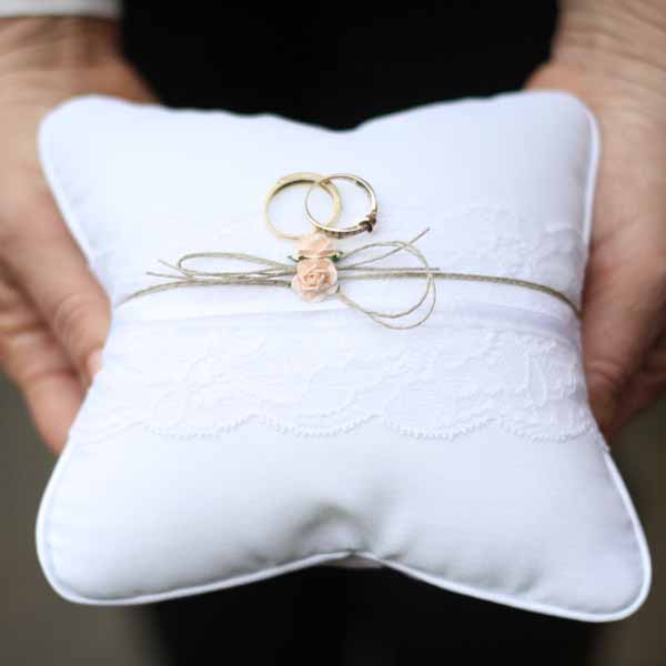 Lace and Twine wedding ring cushion for ring bearer