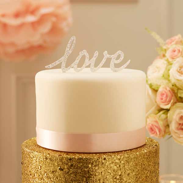 Silver glitter love wedding cake toper