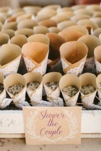 paper confetti cones  made from vintage paper tied with string