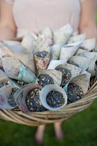 paper confetti cones in a basket