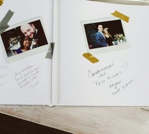 ask guests to take a polaroid photo and stick into wedding guest book next to their message