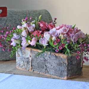 bark container long rustic wedding centrepieces