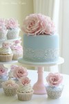 blue and blush pink wedding cake