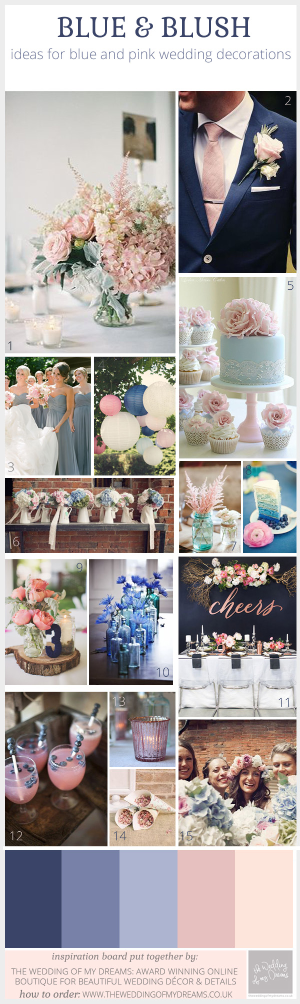 Blue And Blush Pink Wedding Decorations Inspiration Board