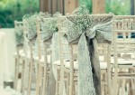 chair back ideas for summer weddings - hessian and lace with gypsophila