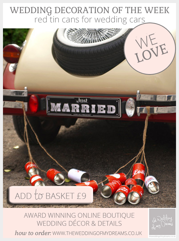 red tin cans for wedding cars