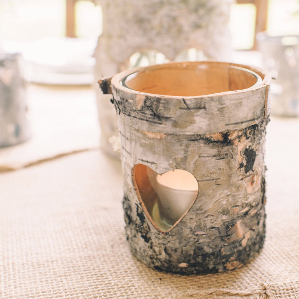 wooden tree bark tea light holders for woodland inspired weddings