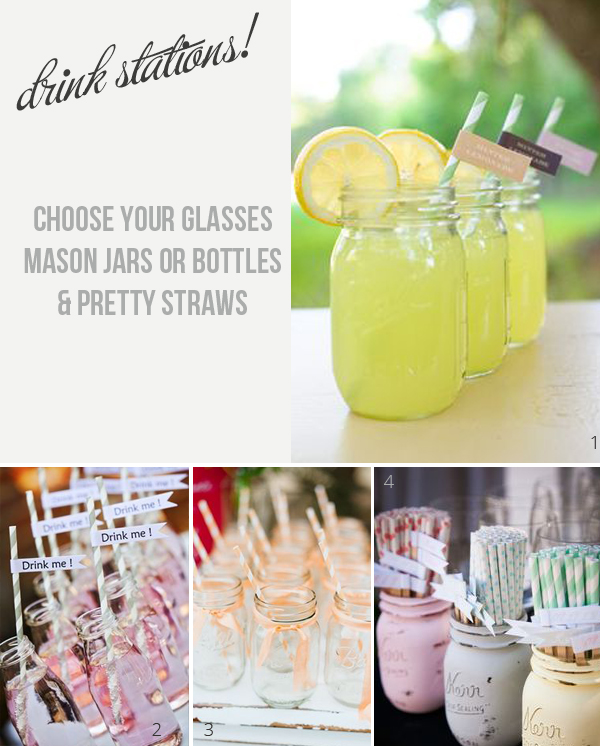 drink stations at weddings choose your glasses mason jars bottles and straws