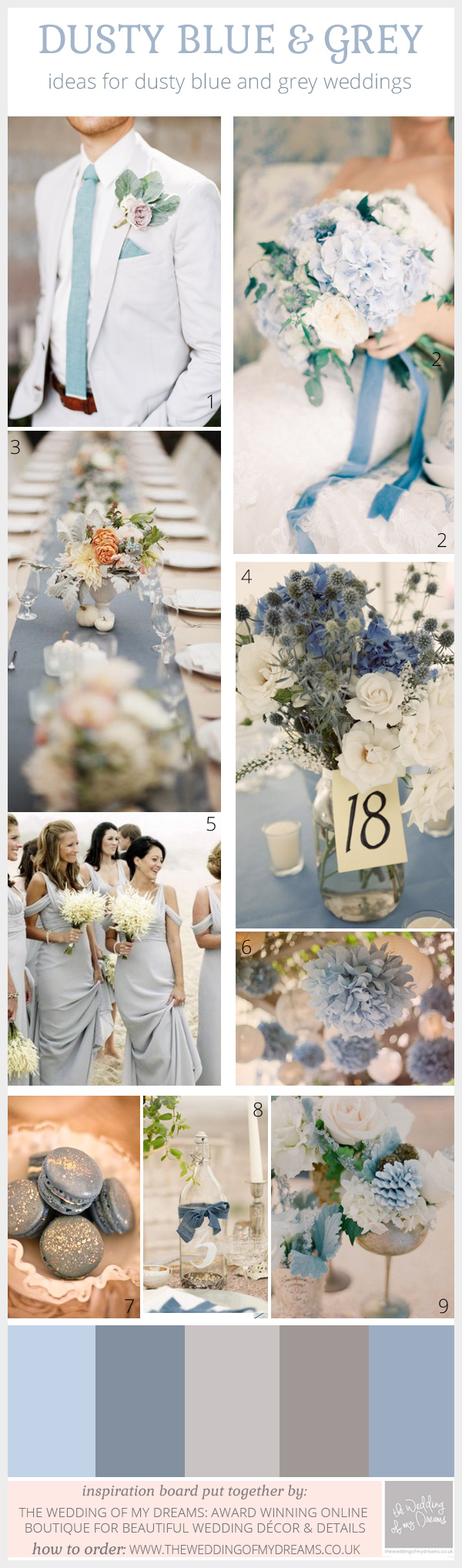 dusty blue and grey wedding inspiration and decorations