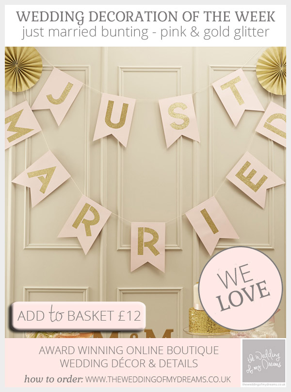 just married bunting pink and gold glitter wedding decorations