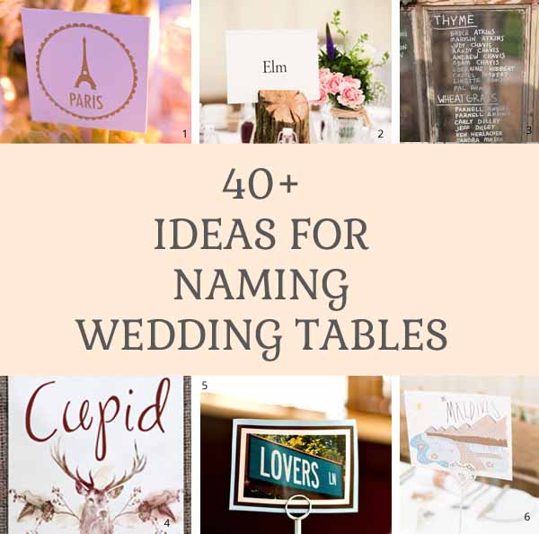 40 + ideas for naming wedding tables