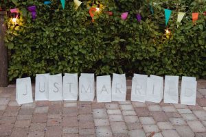 Just Married sign from paper lanterns - rustic barn wedding decorations