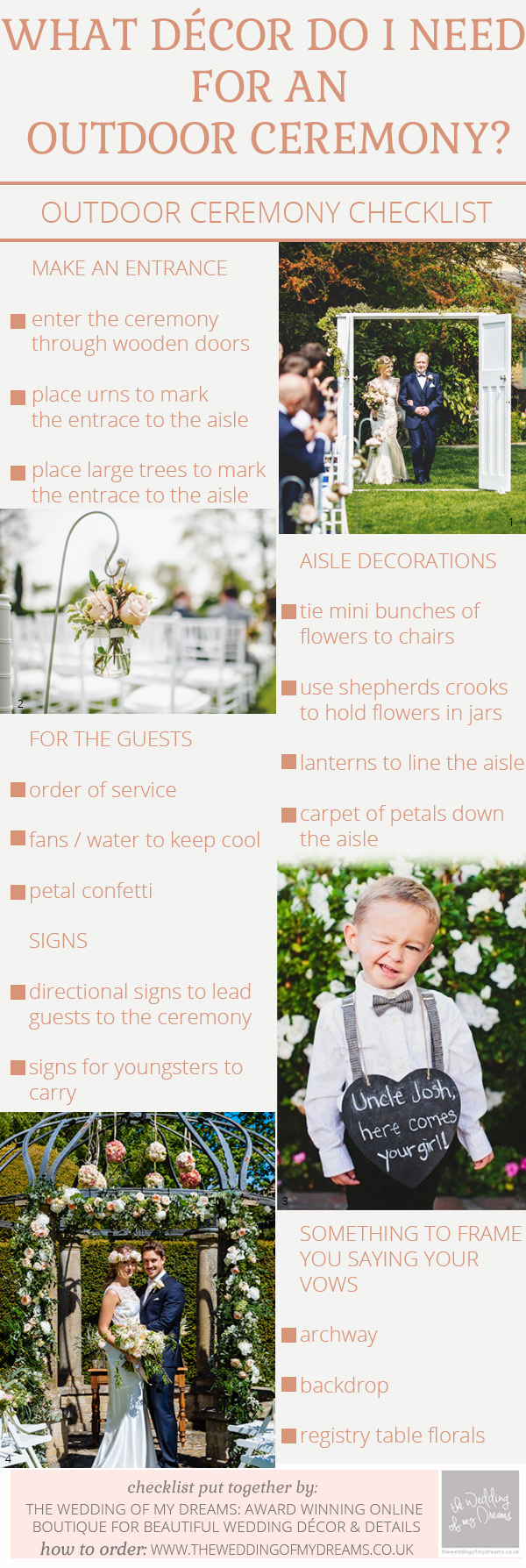outdoor wedding ceremony decorations checklist