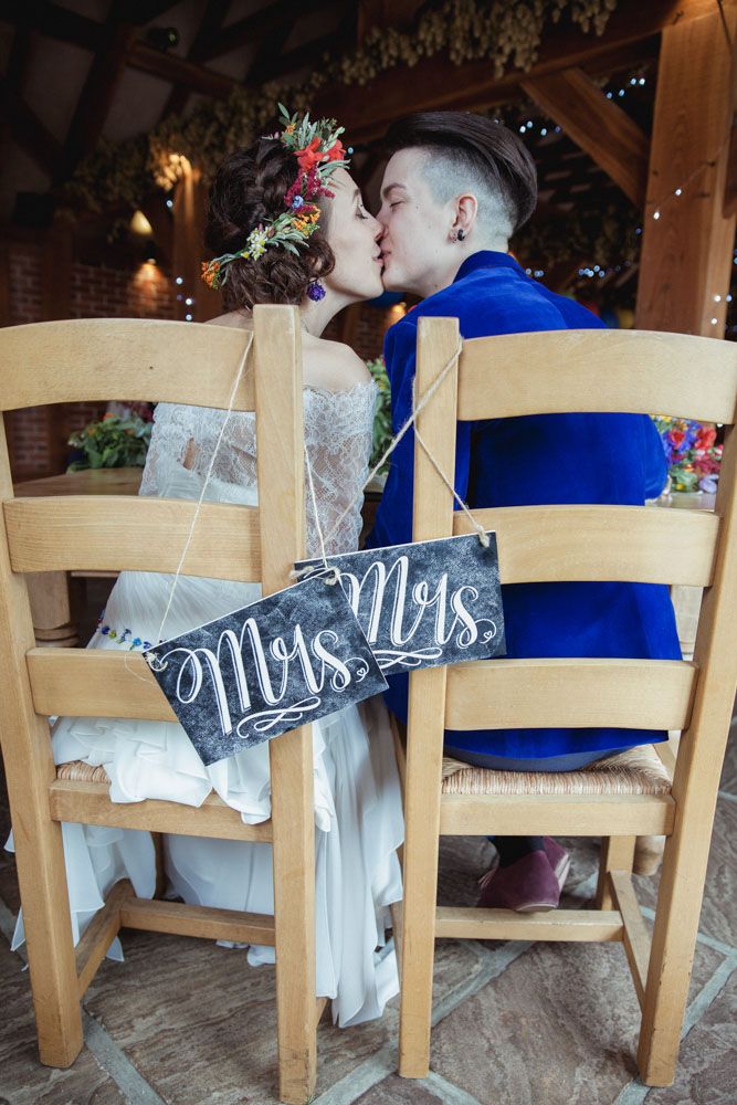 same sex wedding chalkboard mrs & mrs signs - rustic barn wedding decorations