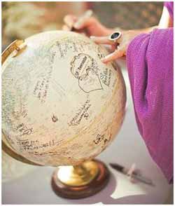 sign a globe travel themed wedding guest book ideas