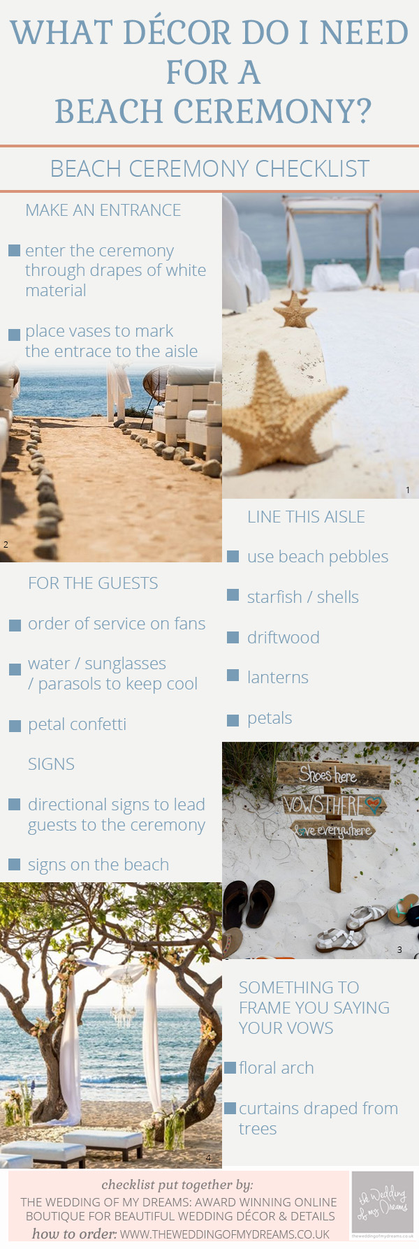 beach wedding ceremony decorations checklist
