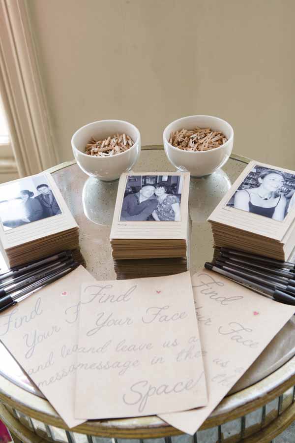 Great idea for a wedding wuest book, leave Polaroid photos of all your guests ask them to find their photos and leave you a not (2)