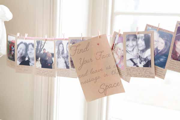 Great idea for a wedding wuest book, leave Polaroid photos of all your guests ask them to find their photos and leave you a note (1)