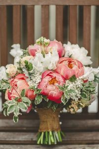 coral wedding bouquet coral charm peonies