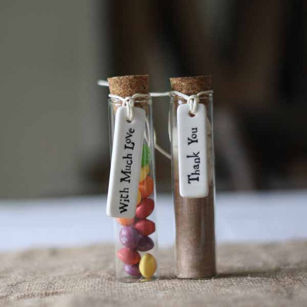 test tube wedding favours with cork stoppers  - featured in top 10 wedding favour bags boxes and bottles