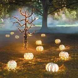 halloween wedding ideas - white pumpkin lanterns