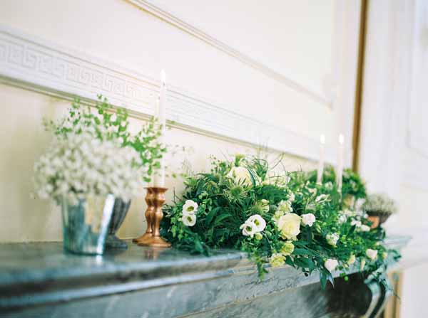 wedding fireplace ideas with candles urns candle sticks and foliage (3)