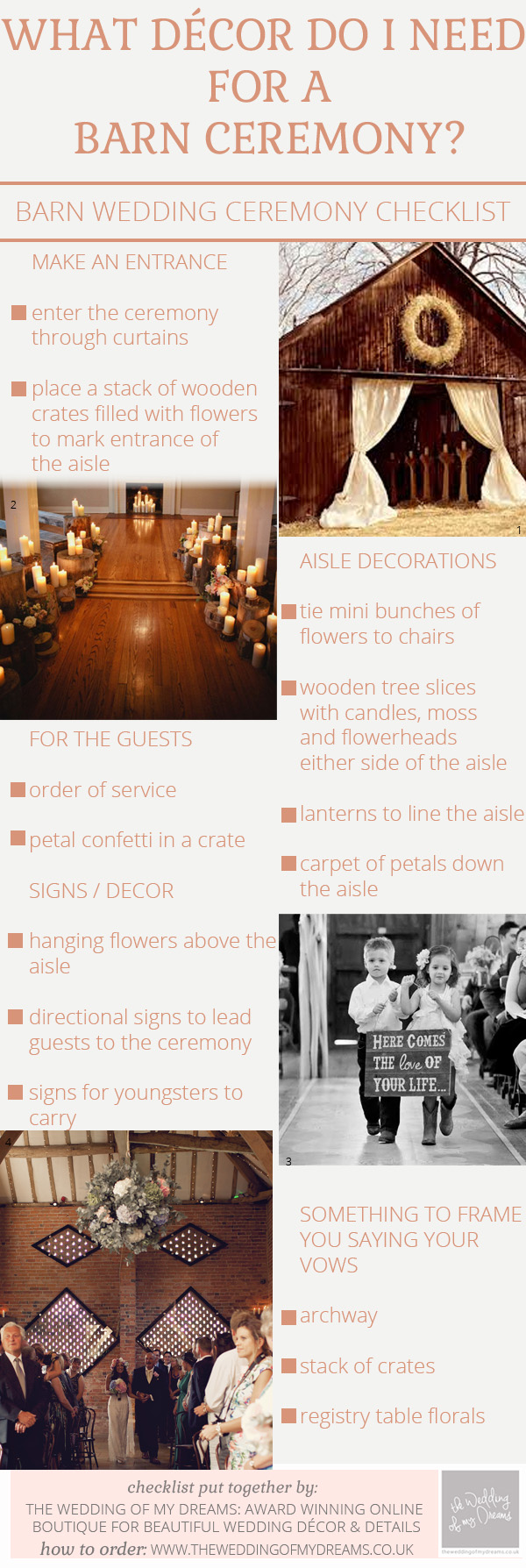 what decorations do i need for a barn wedding ceremont checklist