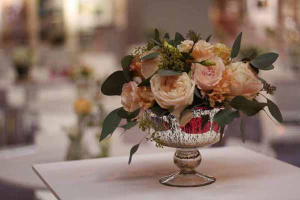 Mercury Silver Footed Vases or Bowls For Wedding Centrepieces and Table Decorations