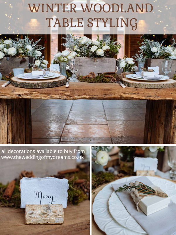 rustic winter woodland wedding table decorations