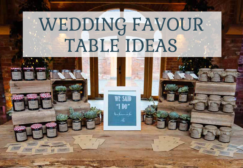 wedding favour table ideas shot glass favours jam favours popcorn favours sweets favours seed packet favours succulent favours all on one table for guests to help themselves