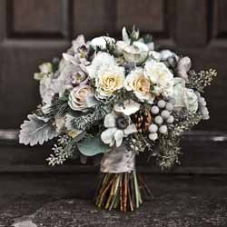 winter wedding bouquet grey and white