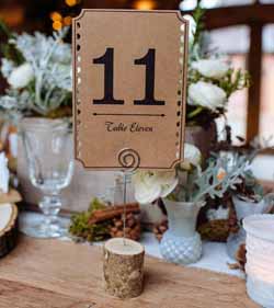 wodland wedding table number with wooden holder