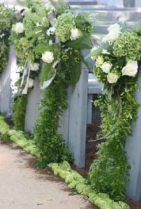 Church pew end and aisle decoration ideas @theweddingfmydreams