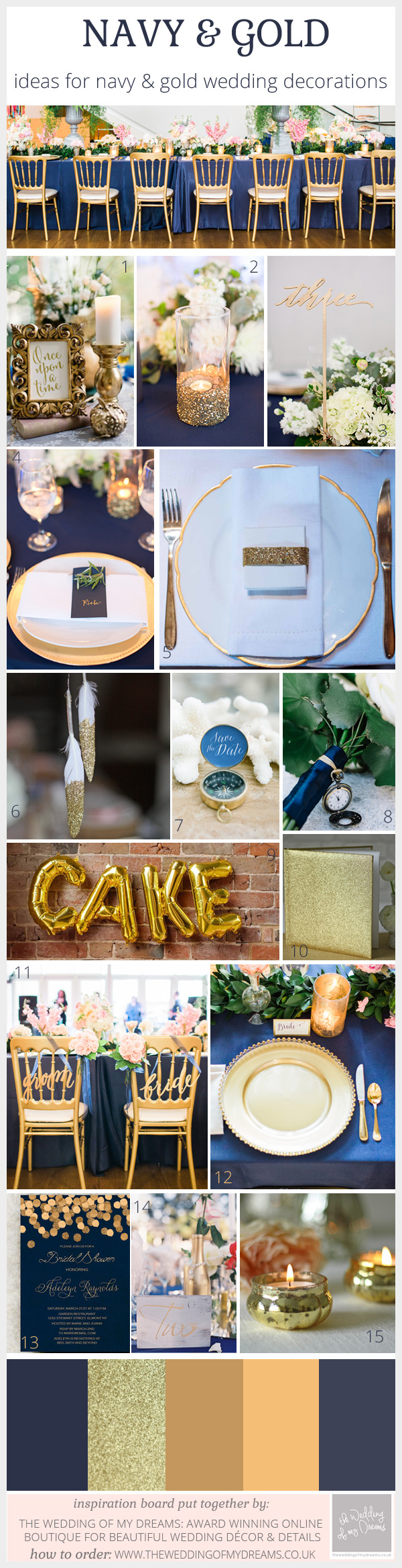 Gold and Navy Wedding Decorations and Ideas @theweddingofmydreams