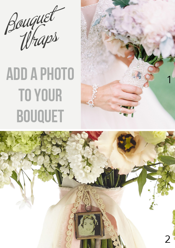 Bouquet wrap idea  add a photo to your bouquet to keep loved ones close as you walk down the aisle - bouquet photo frames available from @theweddingofmydreams