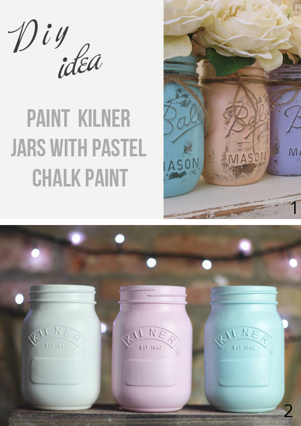 Painted kilner jars: For a DIY touch paint your kilner jars with pastel chalk paint and use as vases - kilner jars available from @theweddingofmydreams