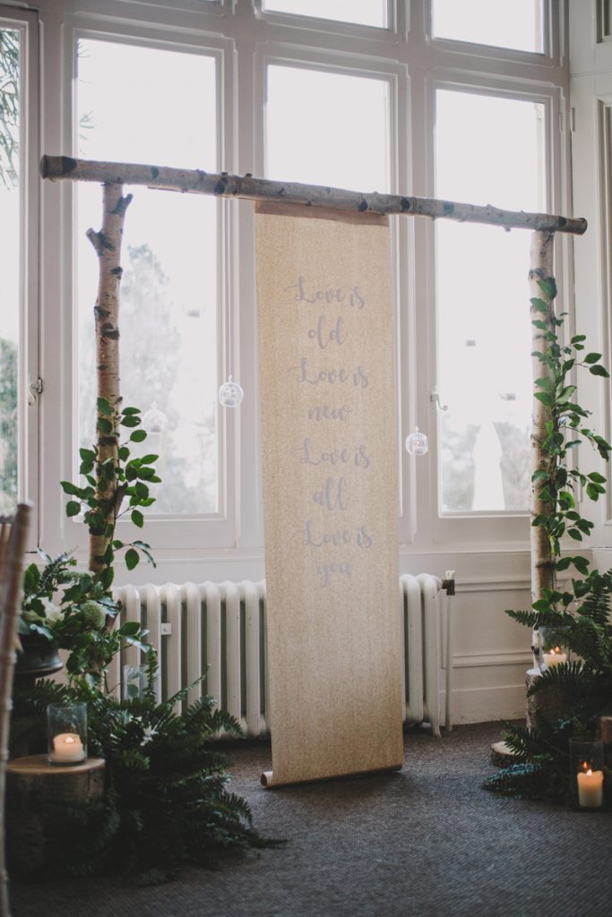 wooden arch chuppah birch tree stumps wedding ceremonies